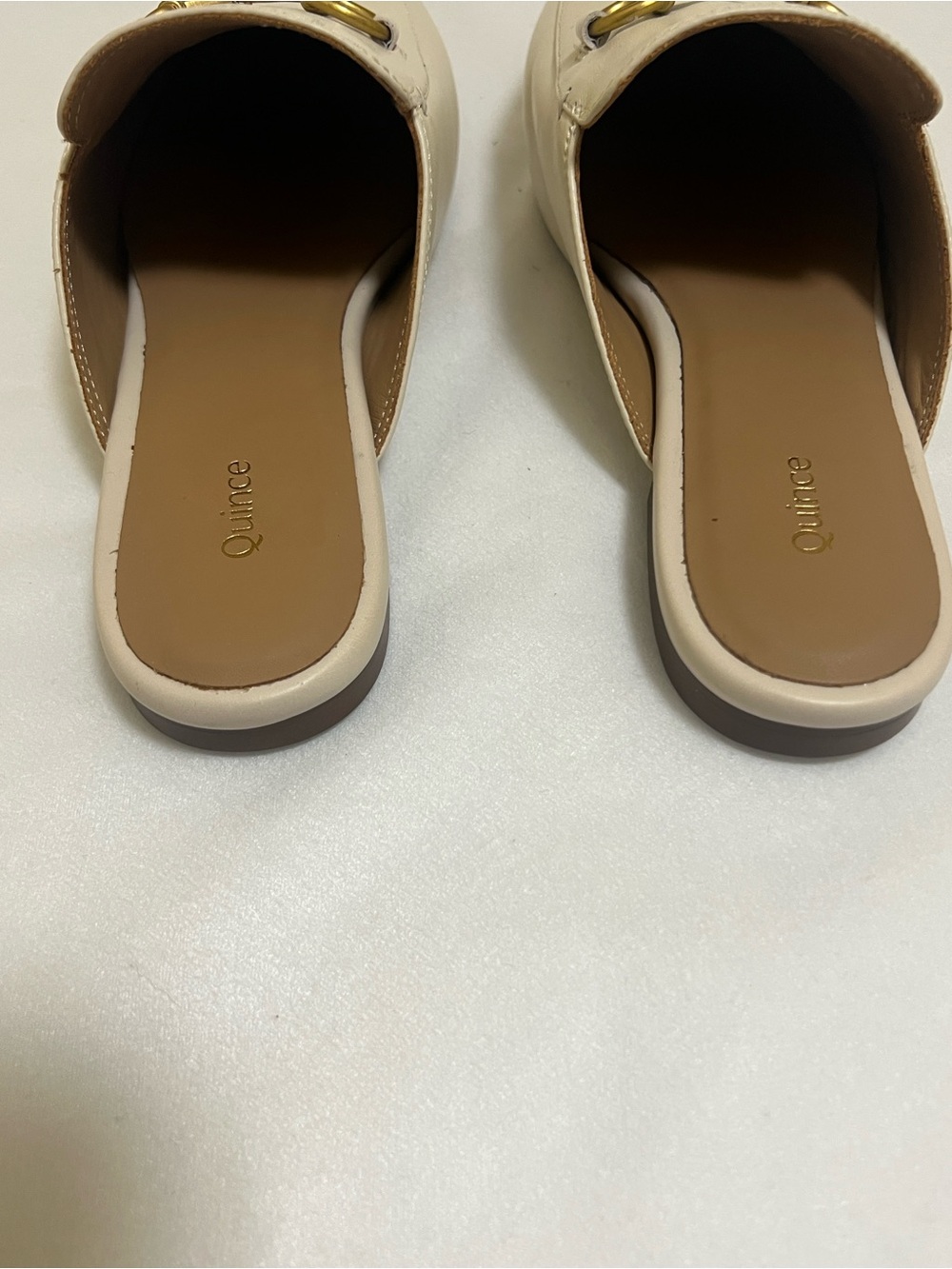 Quince Cream Leather Slip-On Mules with Gold Accent - Picture 6 of 10